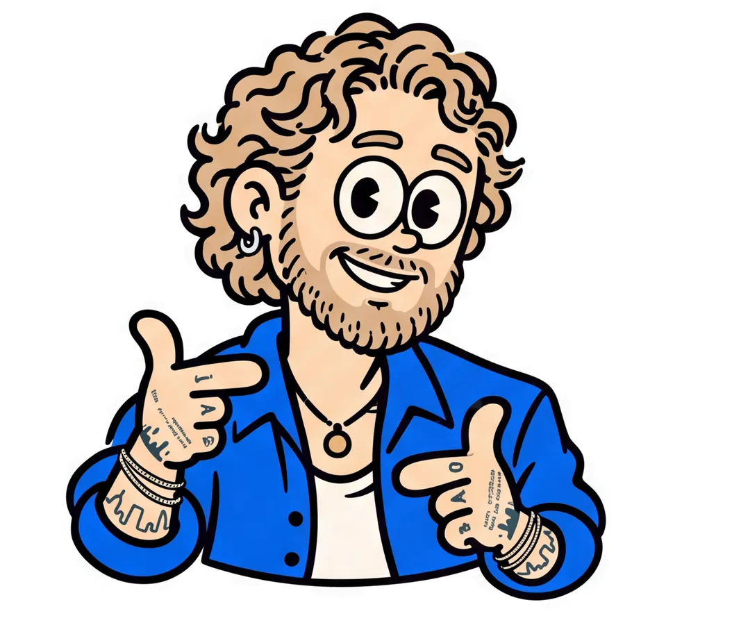 Illustration of Kit Gabriel, smiling and pointing at you with both hands